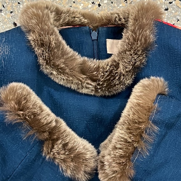 Anthropologie Mignon Doo Midi Floral Print Faux Fur Trim Dress - Picture 4 of 6